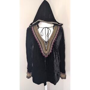 Johnny Was Love Velvet Embroidered Hooded Tunic Small Silk Blend